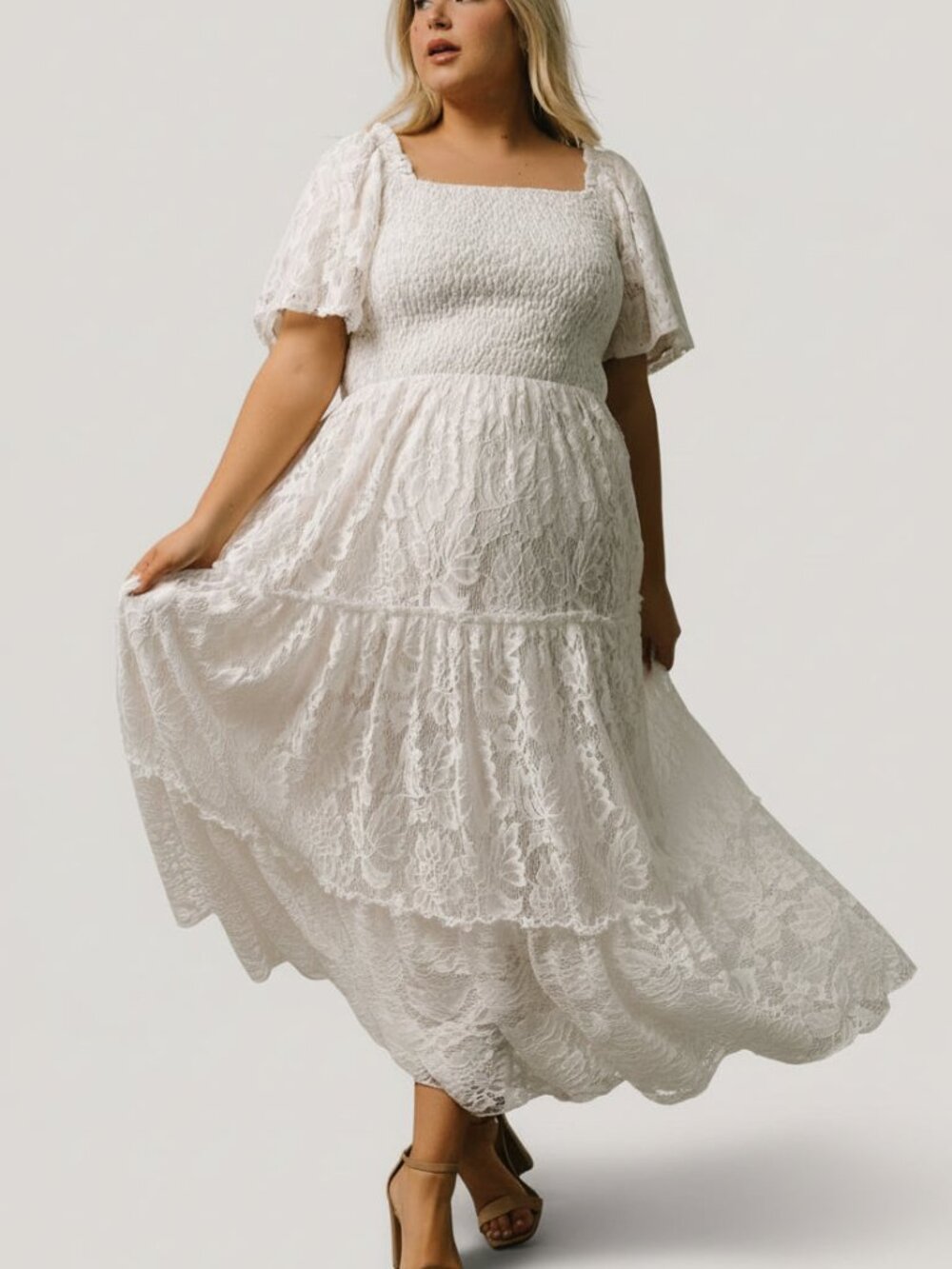 Baltic Born Aspen Smocked Lace Maxi Dress | Off White Size XSXS - Picture 3 of 5